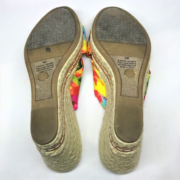 (SOLD)Etienne Aigner Wedge Sandals Yellow & Pink 6 - Picture 8 of 8